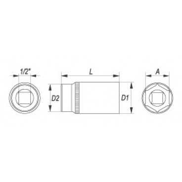 Verlängerung 1/2" 19 mm Sechskant tief